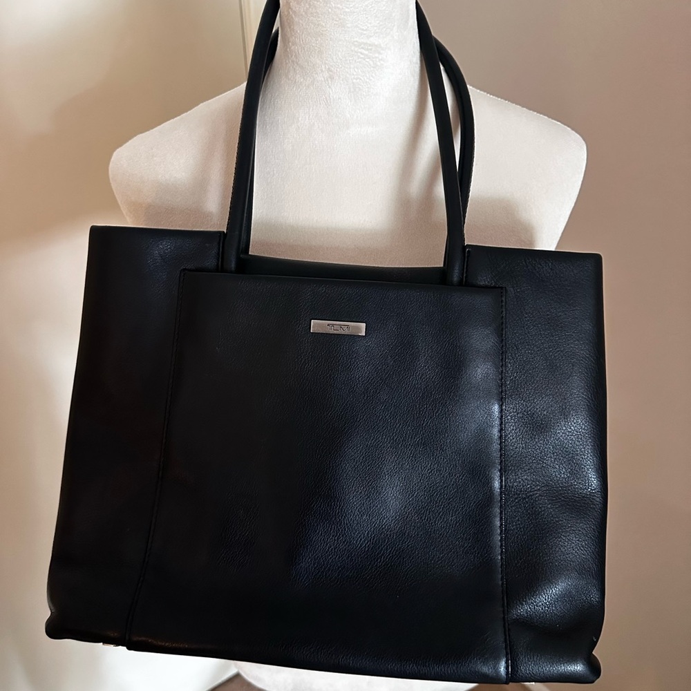 Sleek Black Leather Tote by Tumi